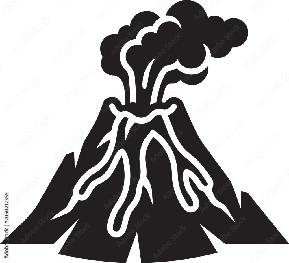 Fototapeta premium Erupting volcano fire icon black silhouette graphic