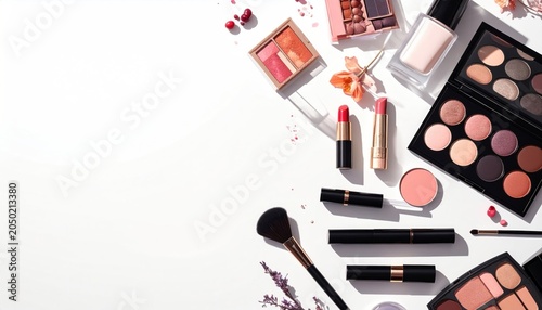 Variety of makeup products and tools.