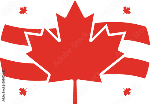 Canada maple leaf national flag emblem with decorative ribbons vector illustration for patriotic celebration and events. Vector Illustration