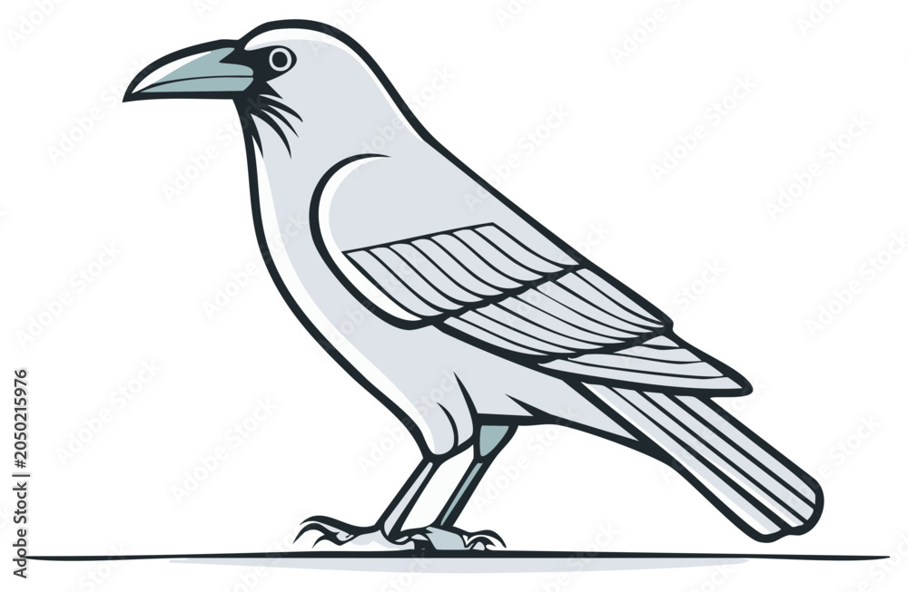 Naklejka premium Stylized light grey crow standing on a simple line, clean graphic illustration