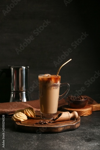 Glass cup of iced latte wit...