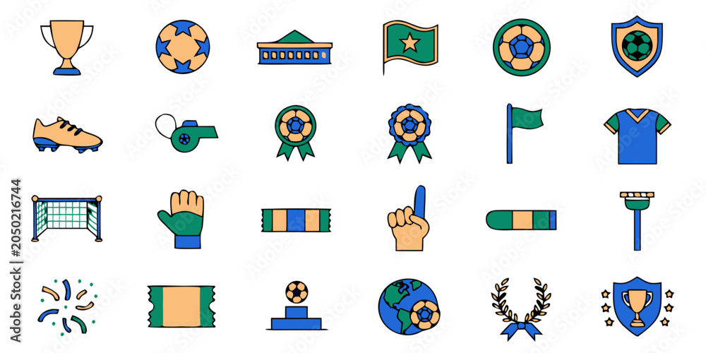 Fototapeta premium Soccer icons representing achievement and competition with a flat graphic style
