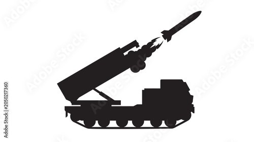 Cuadro en lienzo Military Vehicle Launching Missile Black Silhouette artillery