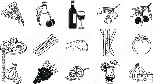 Bild auf Leinwand Collection of hand drawn food and drink icons isolated on transparent background