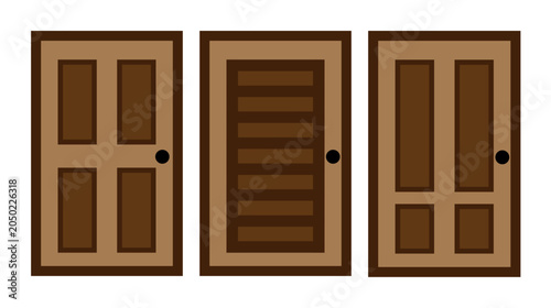 Photos Set of three brown wooden interior doors with different panel styles interior en