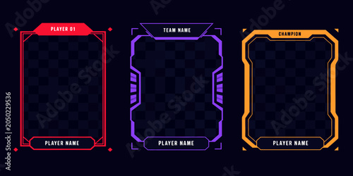 Futuristic gamer profile frames with neon accents for esports and gaming