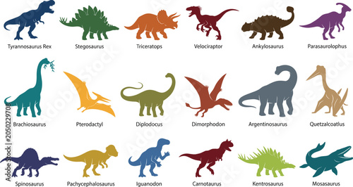 Foto Dinosaur Silhouette Collection Featuring Prehistoric Reptiles Flying Pterosaurs
