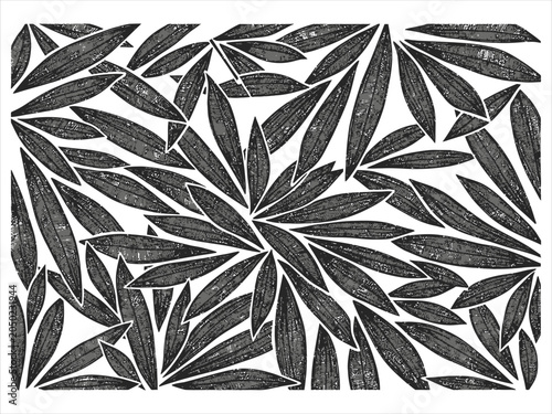 Abstract leaf pattern black and white botanical illustration for textile design