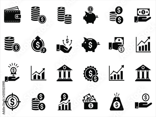 Financial icons set with money and banking symbols