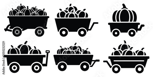 Foto Collection of pumpkin wagon silhouette icon set
