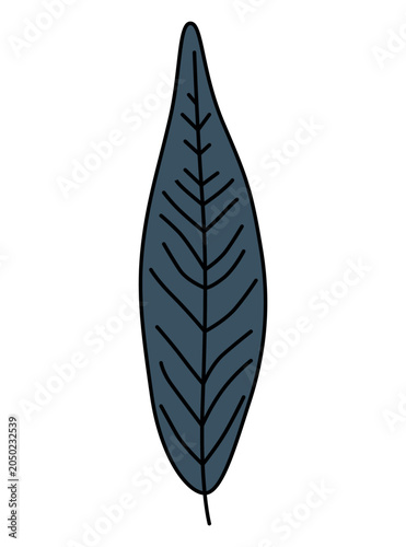 Blue Leaf Vector Illustration with Detailed Veins. Aesthetic and simple depiction ideal for nature, botanical themes, or artistic design projects.