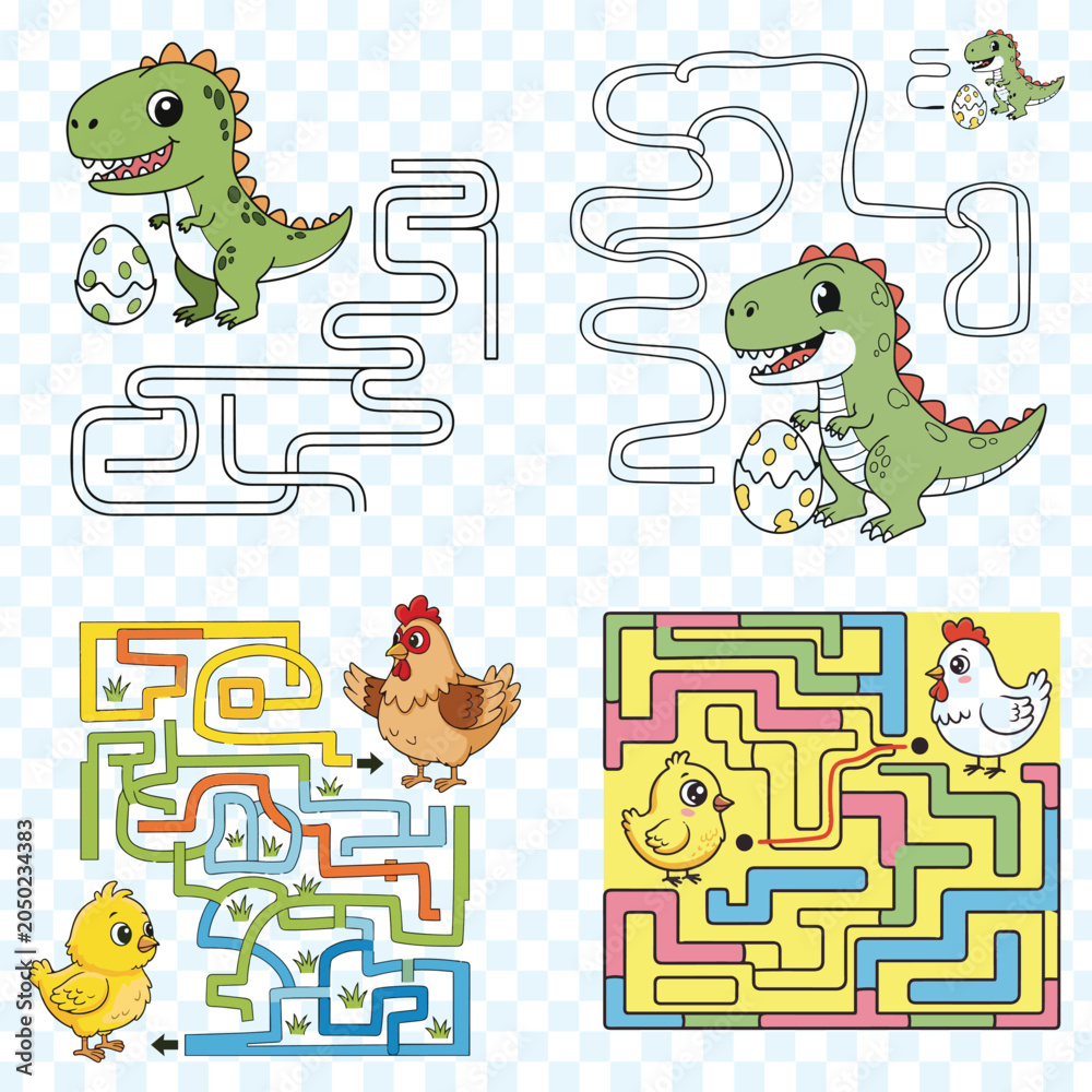 Fototapeta premium Cute Kids Maze Puzzle with Fun Paths