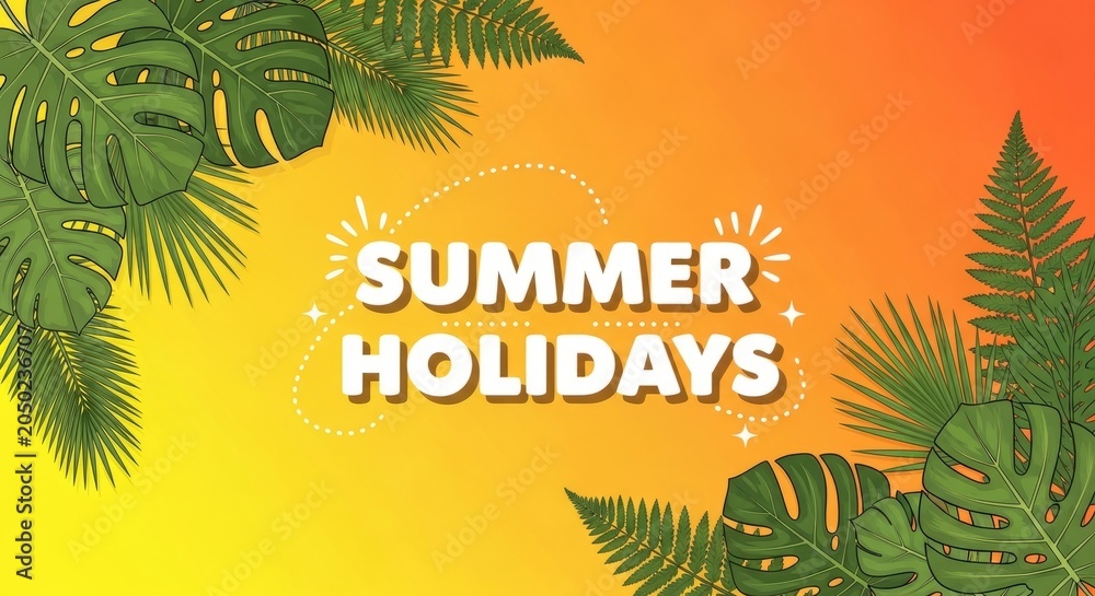 Obraz premium Summer holidays tropical leaf frame with orange gradient background for seasonal banner social media post and poster