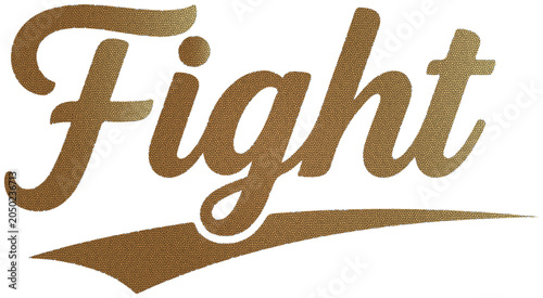 Golden Fight text with mosaic texture and swoosh lettering typography