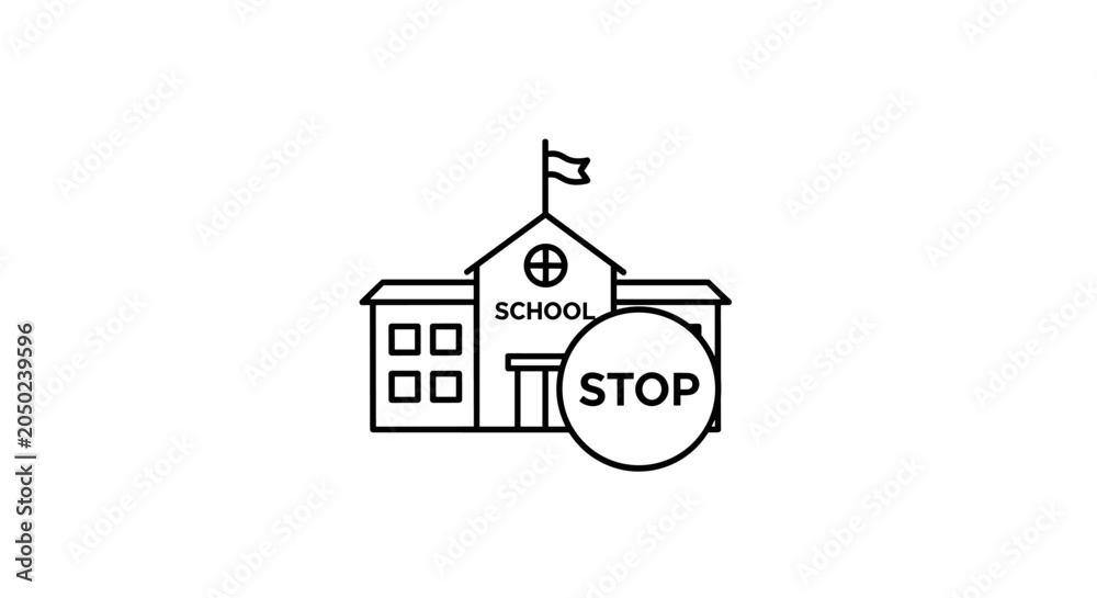 Fototapeta premium Stop Sign Icon Over School Building