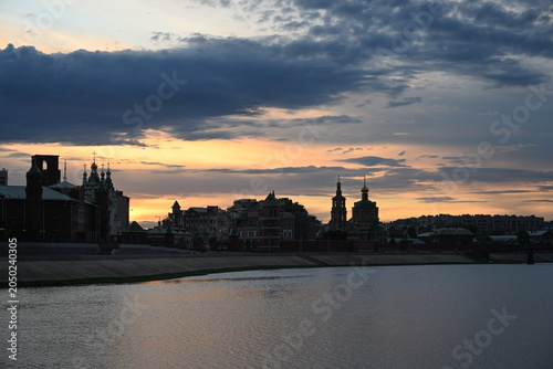 Dark silhouettes of the distinctive architecture of Yoshkar-Ola, Russia