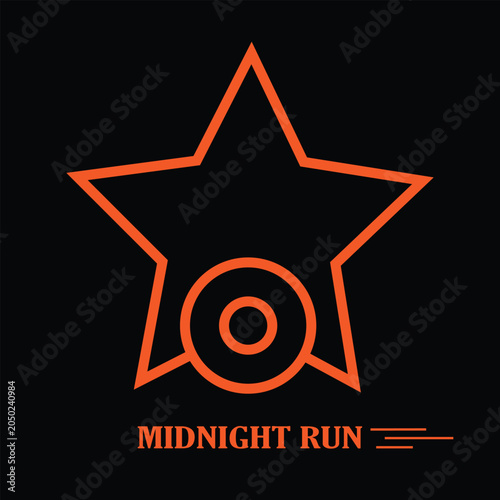 Orange Star Graphic Concept with Midnight Run Typography for T-Shirt Print