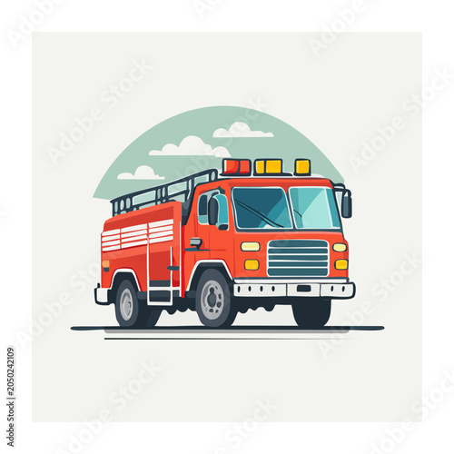 Flat design illustration of a red fire truck