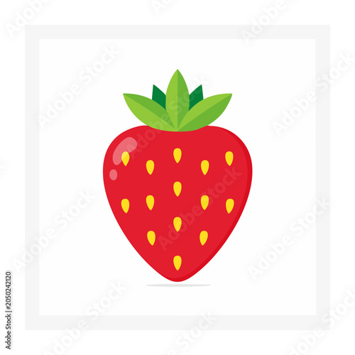 Flat design strawberry icon with green leaves