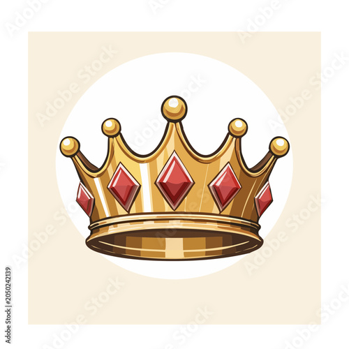 Golden crown with red jewels on a light background