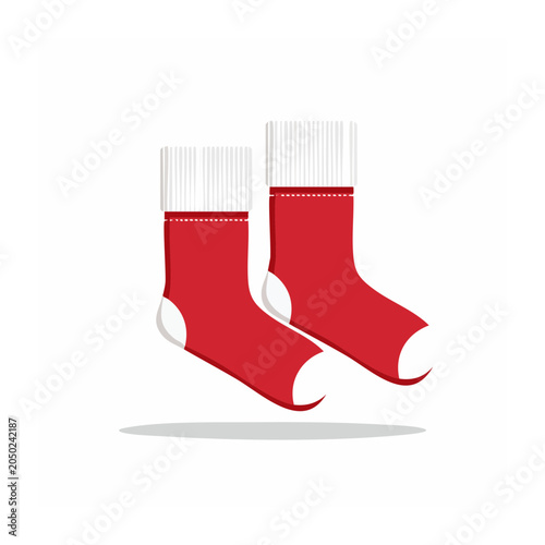 Pair of red Christmas socks with white cuffs