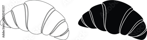 Foto Croissant icon, delicious french pastry baked good outline and glyph vector illustration