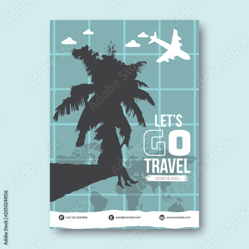 Let's Go Travel Poster Template with Palm Tree and Airplane