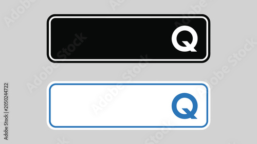 Black and blue smartphone mockups with white q on screen
