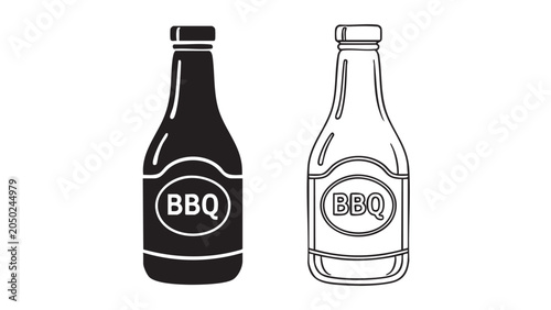 Bild auf Leinwand bbq sauce bottle icon set with label and outline style
