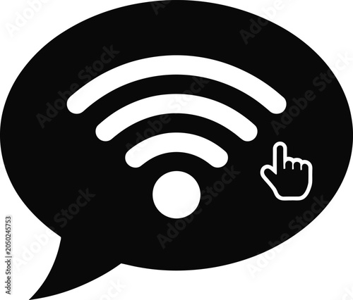 Wifi signal inside speech bubble with digital cursor arrow icon
