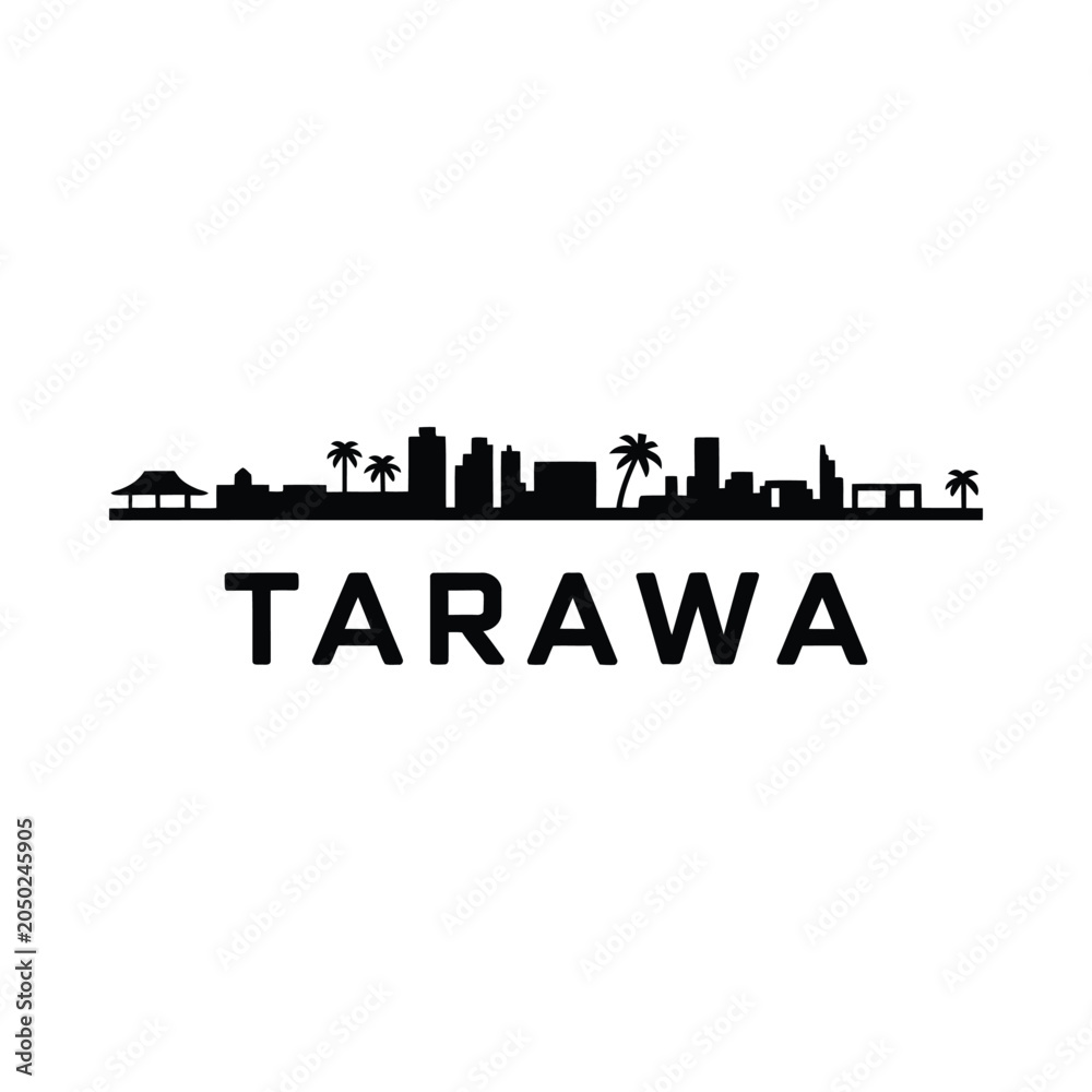 Fototapeta premium Tarawa Skyline Silhouette Against White Background cityscape
