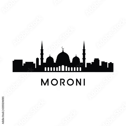 Tableau sur toile Moroni City Silhouette Against White Background Black Vector Graphic