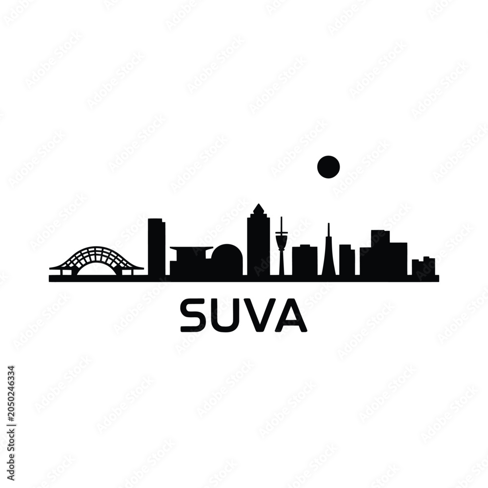 Fototapeta premium Suva Skyline Silhouette Against White Background cityscape