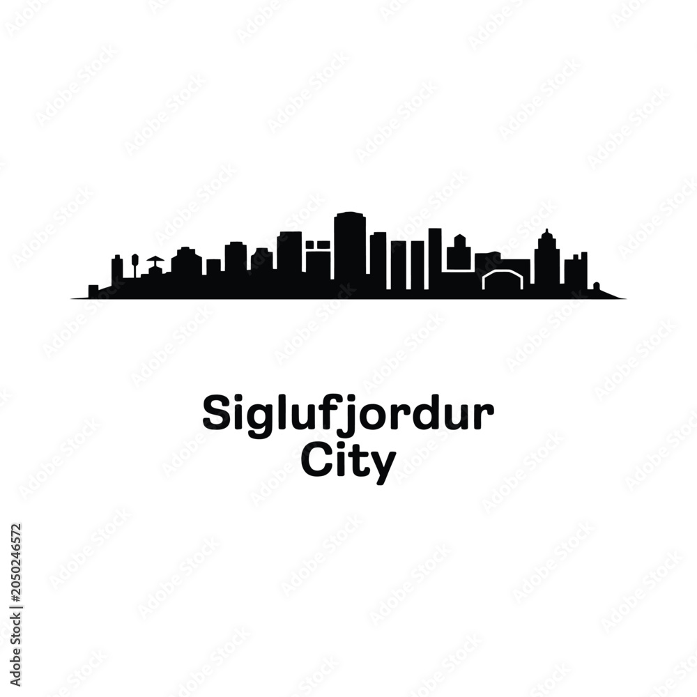 Obraz premium Siglufjordur City Skyline Silhouette On White Background