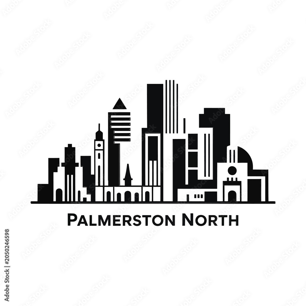 Fototapeta premium Cityscape Silhouette On White Background Palmerston North New Zealand