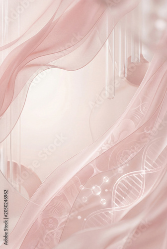 Gentle waves of soft pink fabric create a flowing scene in a light setting. Shapes and patterns emerge softly in the background, giving depth and texture to the display