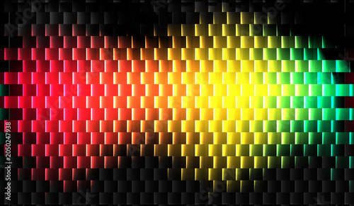 Abstract Glowing Rainbow Checkered Grid Texture - Vibrant Colorful Digital Pattern Background with Red Yellow and Green Light