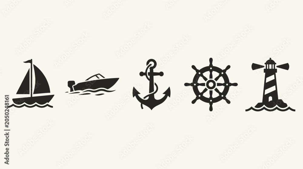 Obraz premium Nautical Marine Maritime Icons Set