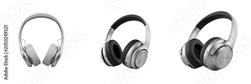 Fotografija Set of Three Modern Wireless Over-Ear Headphones Isolated on White Background, H