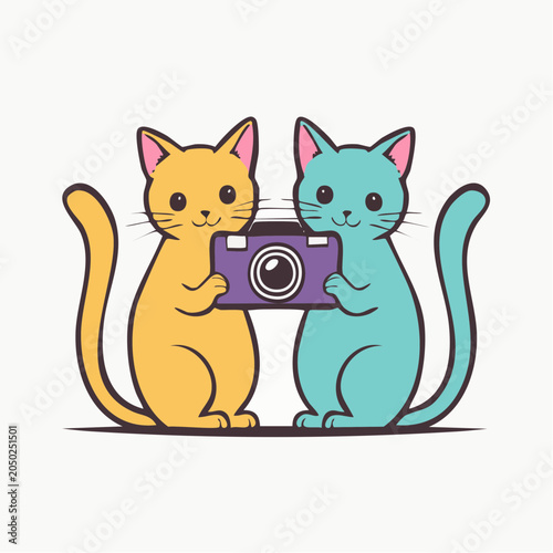 Two cartoon cats holding a camera
