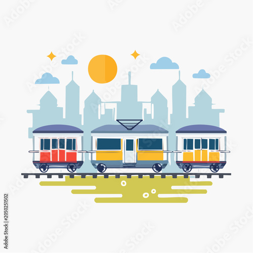 Vintage Tramcars in a Cityscape
