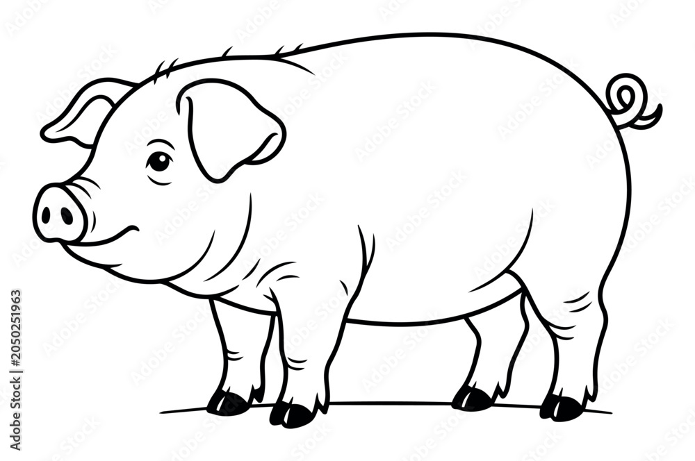 Obraz premium Pig outline standing, ready for coloring. Representing a farm animal, livestock, and concepts of agriculture and rural life
