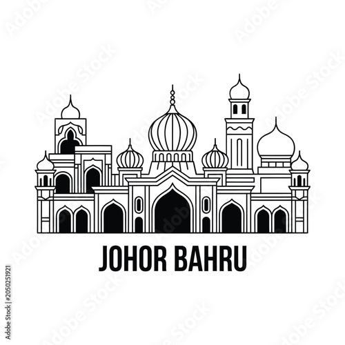 Fotografia Mosque Line Drawing With Johor Bahru Text White Background Illustration