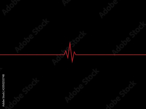 Red heartbeat pulse line on black background with single ECG wave pattern