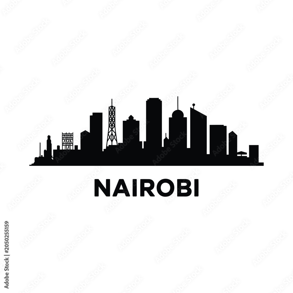 Obraz premium Nairobi Skyline Silhouette On White Background cityscape