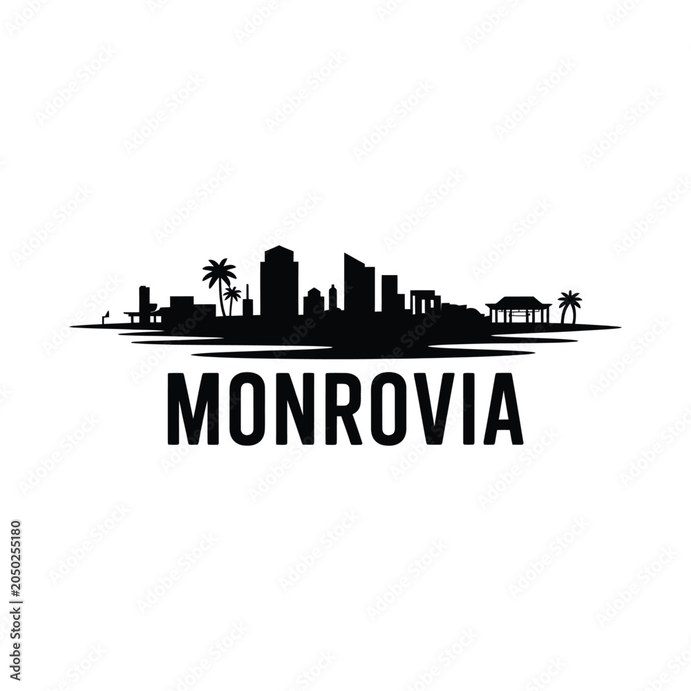 Fototapeta premium City Skyline Silhouette Against White Background Featuring Palm Trees
