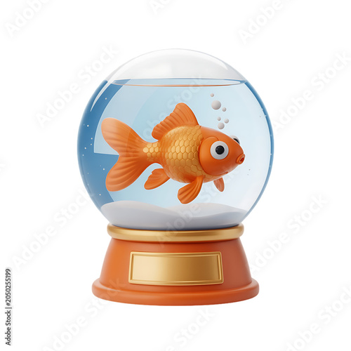 Golden fish swims gracefully inside a clear glass sphere, creating a tranquil, decorative display.