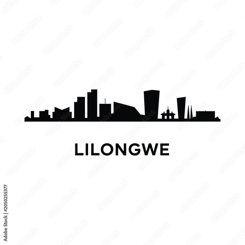 Obraz premium Lilongwe Skyline Silhouette Against White Background cityscape