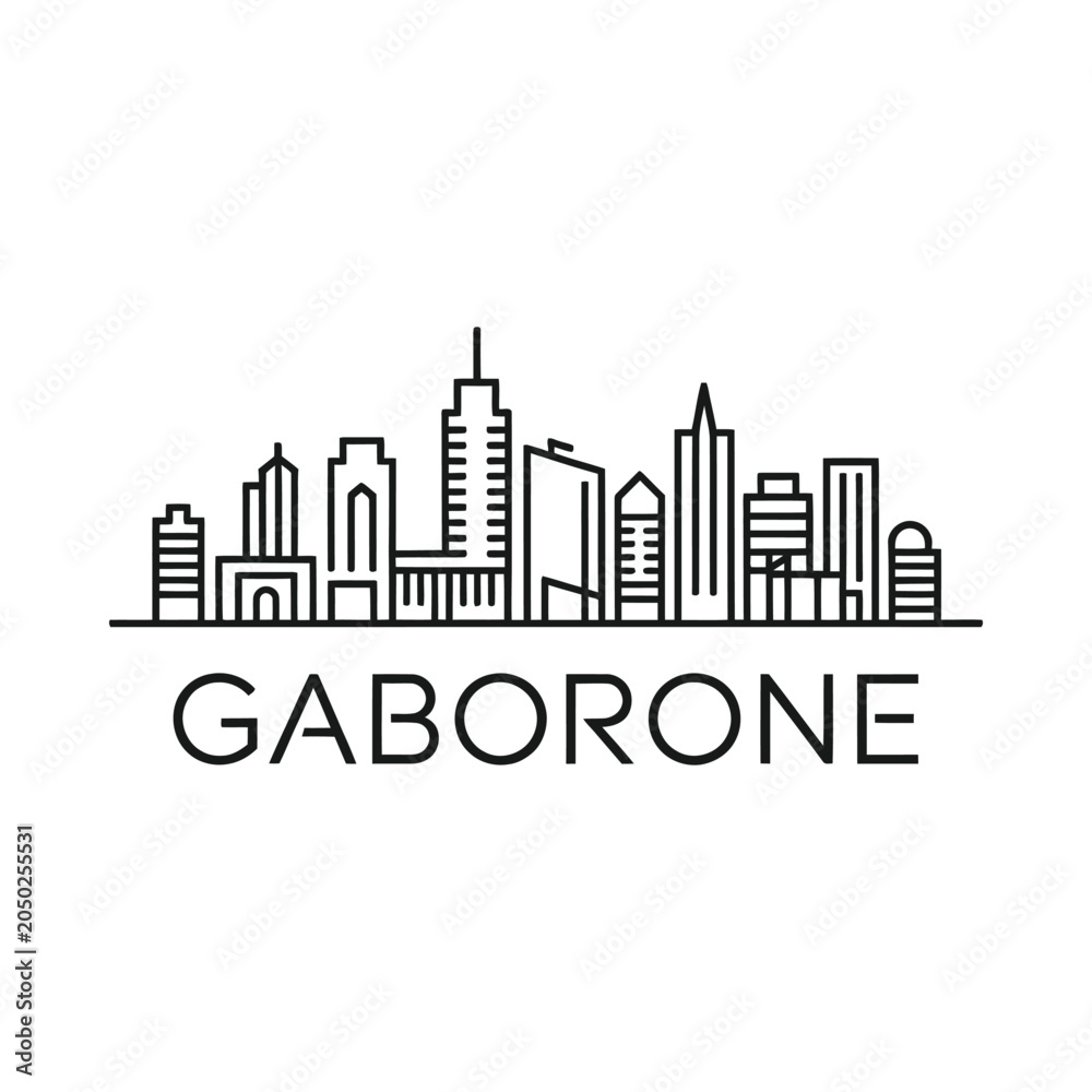Obraz premium Gaborone Skyline Silhouette Linear Vector Illustration On White Background