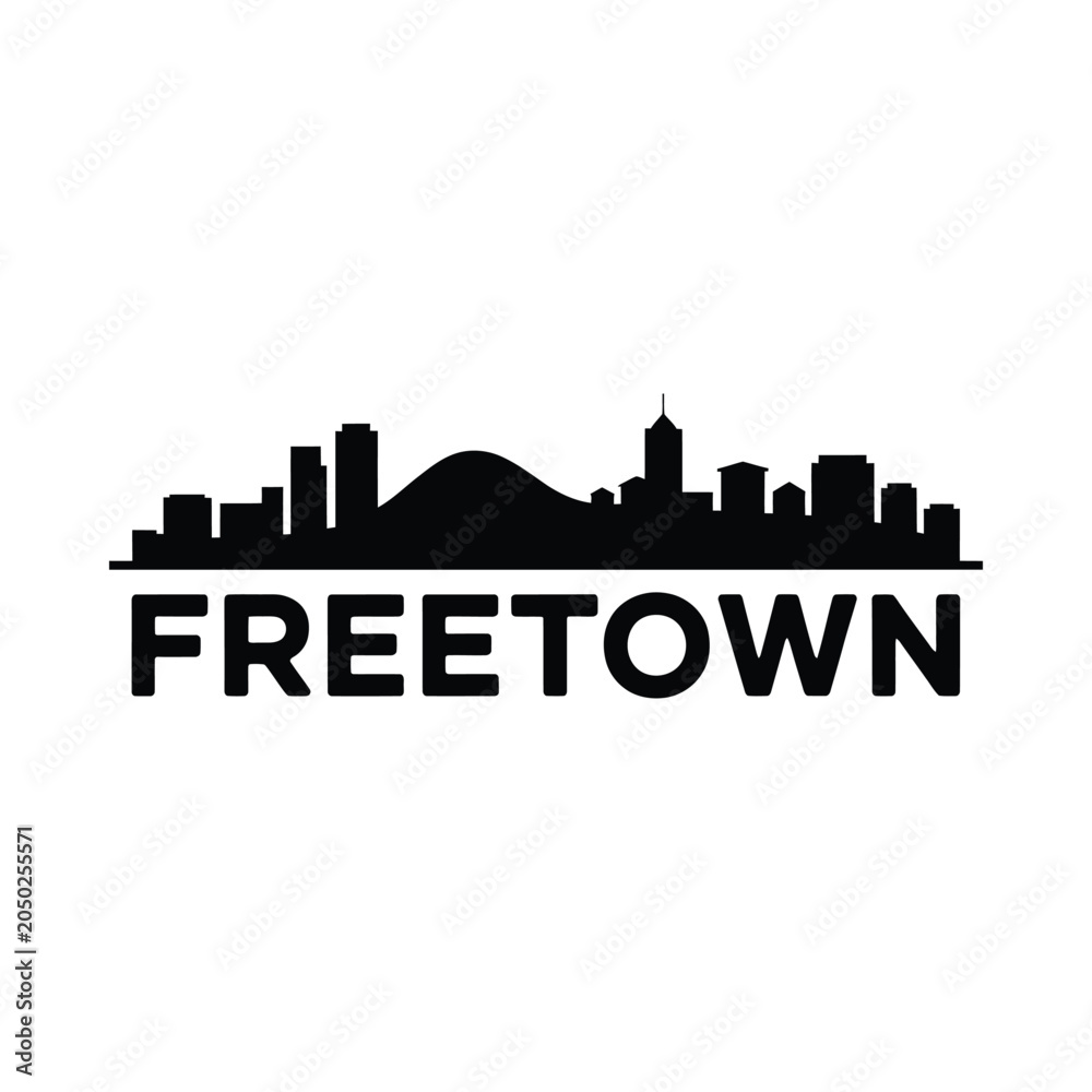 Obraz premium City Skyline Silhouette With Text Freetown Black On White Background